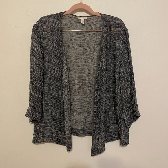 🔥 Eileen Fisher | Black Loose-Weave Linen Blend Kimono Jacket Small - Picture 2 of 6